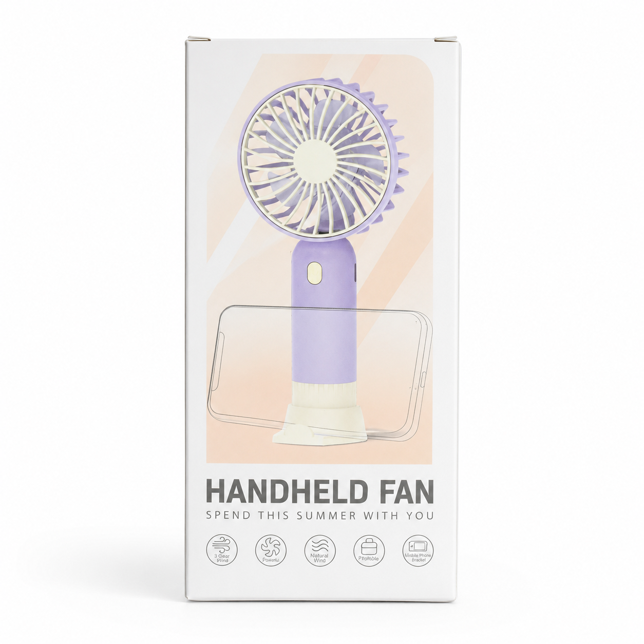 Portable Handheld Fan with Phone Holder | 3-Speed Rechargeable Fan (Type-C Charging)