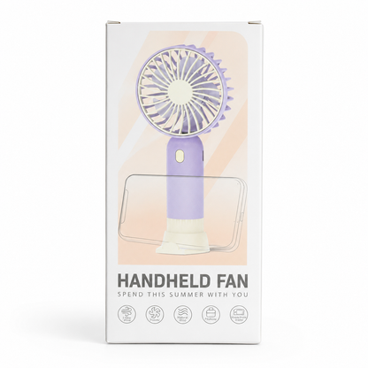 Portable Handheld Fan with Phone Holder | 3-Speed Rechargeable Fan (Type-C Charging)