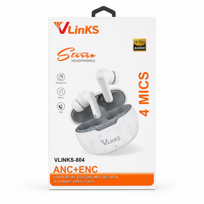 VLinks 804 Gaming Wireless Earbuds | ANC + ENC | Low Latency Bluetooth Earphones